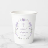 Floral Lilac Lavender Wreath Baptism 紙コップ (正面)