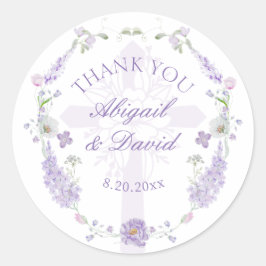 Floral Lilac Lavender Wreath Religious Wedding ラウンドシール