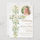 Floral Lily Cross Celebration of Life Funeral 招待状 (正面)