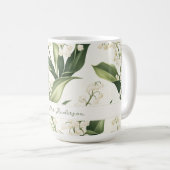 Floral Lily of the Valley with Custom Name コーヒーマグカップ (正面右)