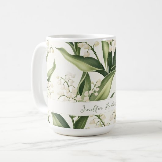 Floral Lily of the Valley with Custom Name コーヒーマグカップ (正面左)