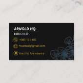 Floral Line Art Black Business Card for Boutique 名刺 (裏面)