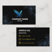 Floral Line Art Black Business Card for Boutique 名刺 (正面/裏面)