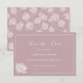 Floral Line Art Dusty Rose White Wedding セーブザデート (正面/裏面)
