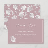 Floral Line Art Dusty Rose White Wedding セーブザデート (正面/裏面)