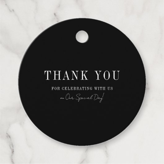 Floral Line Art Rustic Black Elegant Wedding フェイバータグ (正面)