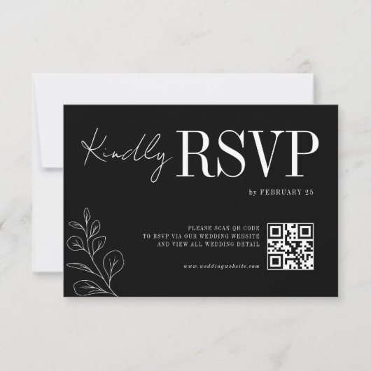 Floral Line Art Rustic Black Elegant Wedding RSVP (正面)