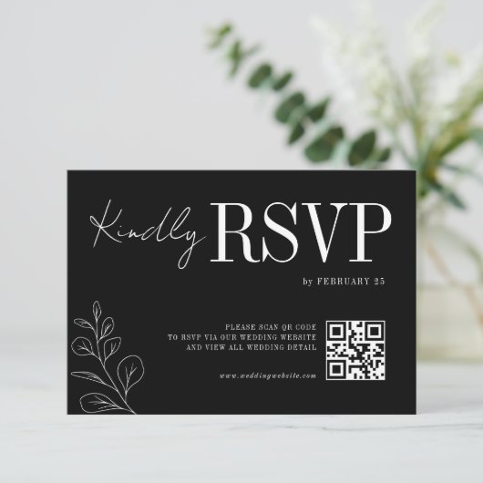 Floral Line Art Rustic Black Elegant Wedding RSVP (スタンド正面)