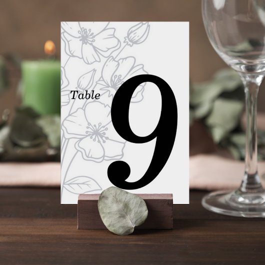 Floral Line Art Wedding Table Number Card テーブルナンバー