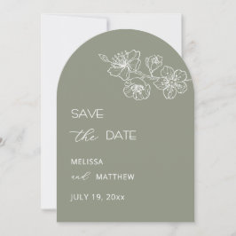 Floral Line Sage Green Blue Arched セーブザデート