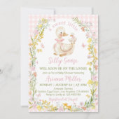 Floral Little Silly Goose Girl Baby Shower 招待状 (正面)