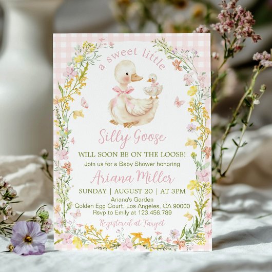 Floral Little Silly Goose Girl Baby Shower 招待状