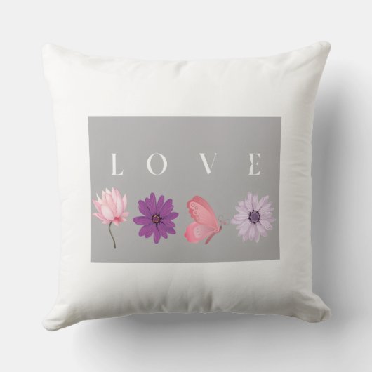Floral LOVE Botanical Home Decor Gift クッション (裏面)