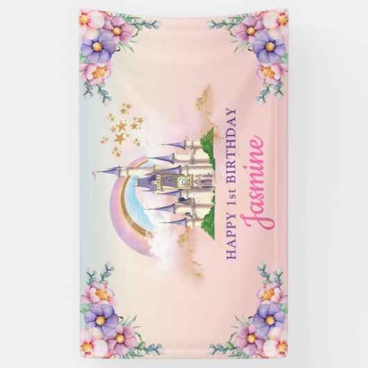 Floral Magical Princess Castle Backdrop / Banner 横断幕 (縦)