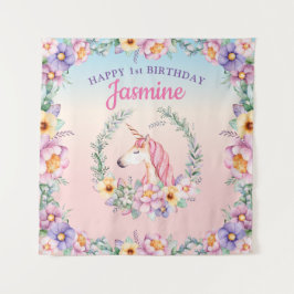 Floral Magical Unicorn Backdrop & Tapestry  タペストリー