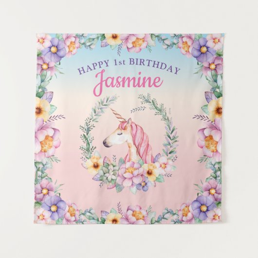 Floral Magical Unicorn Backdrop & Tapestry タペストリー (正面)