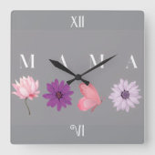 Floral Mama Butterfly Mother’s Day Gift, Birthday  スクエア壁時計 (正面)