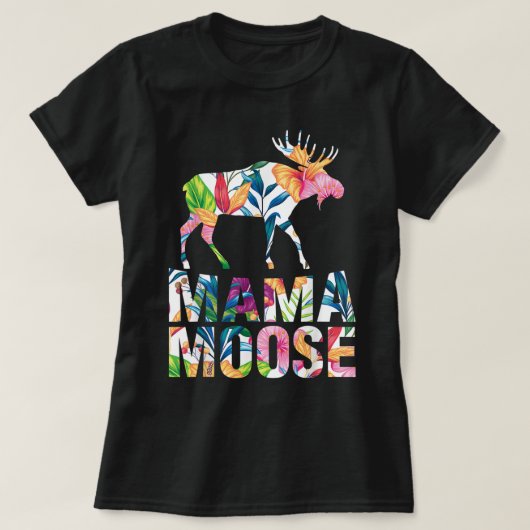 Floral Mama Moose Animal Lover Design Tシャツ (デザイン正面)
