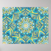 Floral Mandala Yellow Blue Turquoise Pattern ポスター (正面)