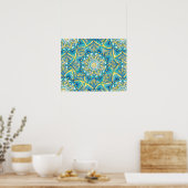 Floral Mandala Yellow Blue Turquoise Pattern ポスター (キッチン)