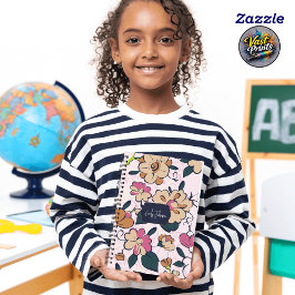 Floral Meadow Cream Pink Botanical Custom Name ノートブック