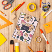 Floral Meadow Cream Pink Botanical Custom Name ノートブック