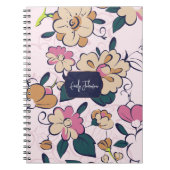 Floral Meadow Cream Pink Botanical Custom Name ノートブック (正面)