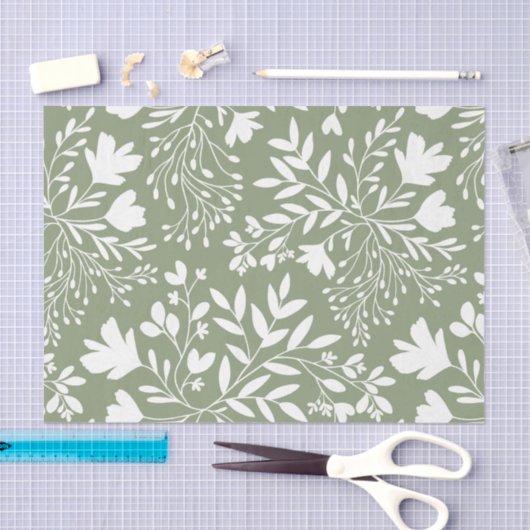 Floral Meadow Dreams Botanical Silhouettes sage 薄葉紙 (クラフト)