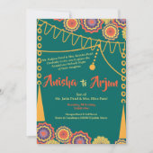 Floral Mehndi Night Ceremony Indian Wedding  招待状 (正面)