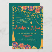 Floral Mehndi Night Ceremony Indian Wedding  招待状 (正面/裏面)