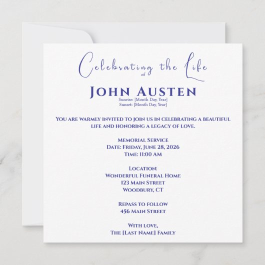 Floral Memorial Invitation 5.25" Square Flat Card 招待状 (裏面)