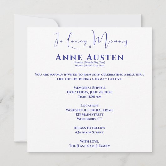 Floral Memorial Invitation 5.25" Square Flat Card 招待状 (裏面)