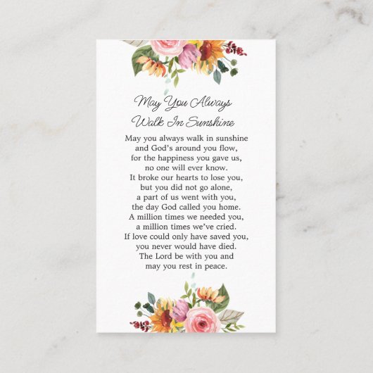 Floral Memorial Photo Funeral Prayer Card 名刺 (裏面)