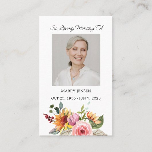 Floral Memorial Photo Funeral Prayer Card 名刺 (正面)