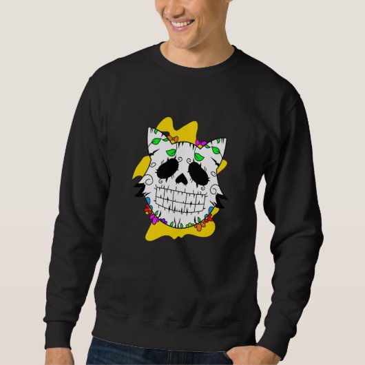 Floral Mexican Cat Day of the Dead Dia De Muertos スウェットシャツ (正面)