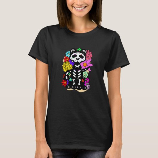 Floral Mexican Cat Day of the Dead Dia De Muertos  Tシャツ (正面)