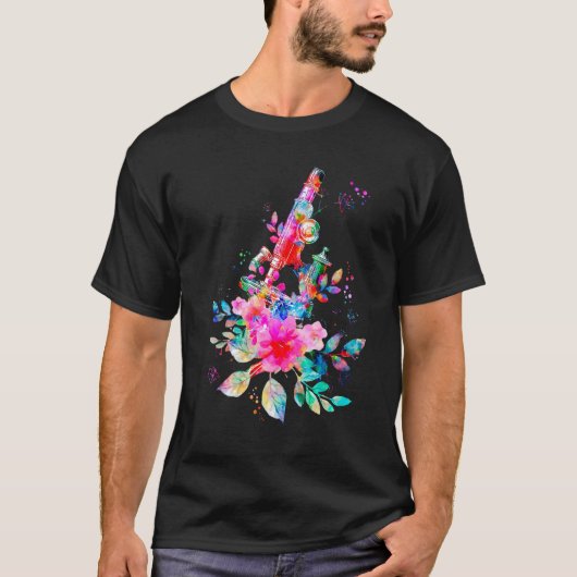 Floral Microscope Medical Laboratory Tools Microbi Tシャツ (正面)