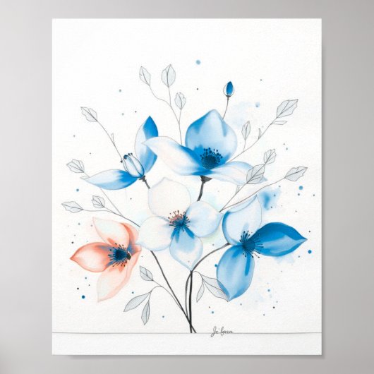 Floral Minimalist Abstract Line Art Poster ポスター (正面)