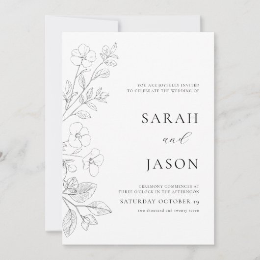 Floral Minimalist Wedding Invitation  招待状 (正面)