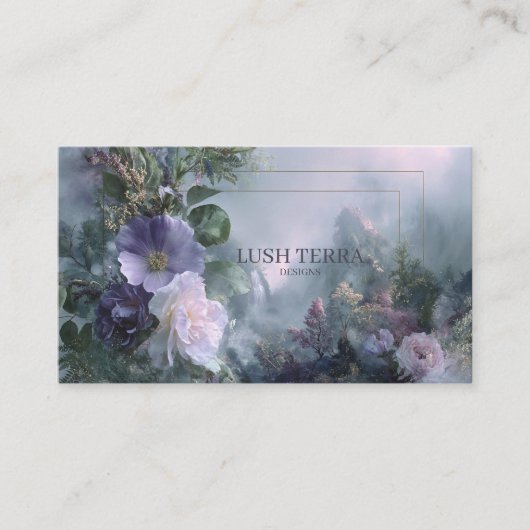 Floral Misty Mountain Waterfall Gold Frame 名刺 (正面)