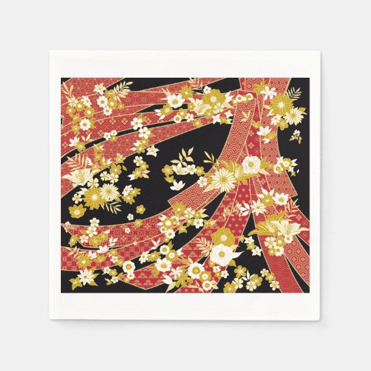 Floral Mix Kimono Pattern スタンダードカクテルナプキン (正面)