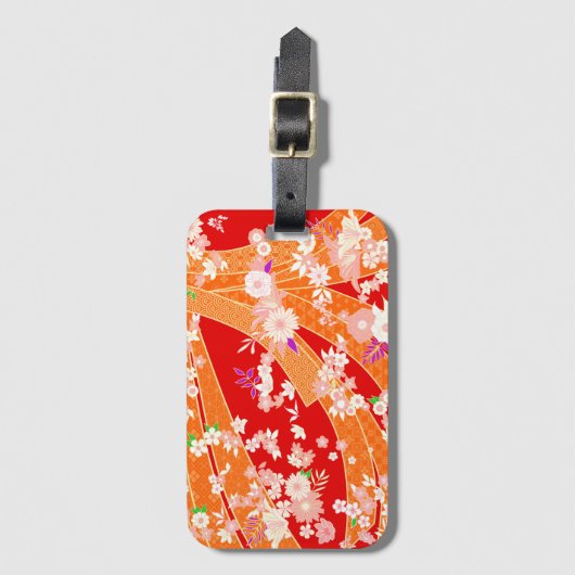 Floral Mix Kimono Pattern Spring ラゲッジタグ (正面縦)