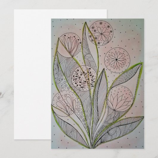 Floral Mixed Media Design Flat Card (正面/裏面)
