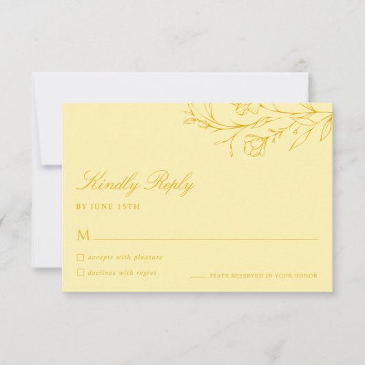 Floral Modern Butter Yellow Wedding RSVP Card (正面)