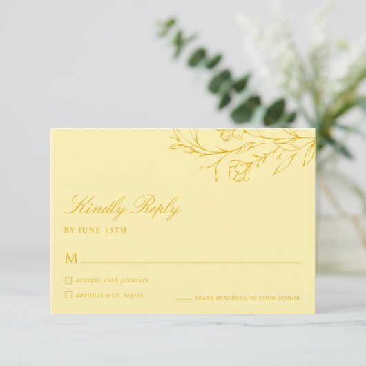 Floral Modern Butter Yellow Wedding RSVP Card (スタンド正面)