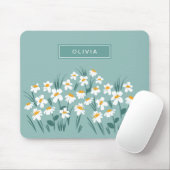 Floral modern daisy blue girly elegant stylish マウスパッド (マウス)
