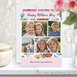 Floral Modern Mother’s Day Custom Photo Collage シーズンカード