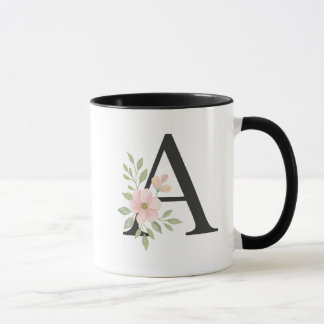 Floral Monogram A Mug – Elegant Letter A with Soft マグカップ
