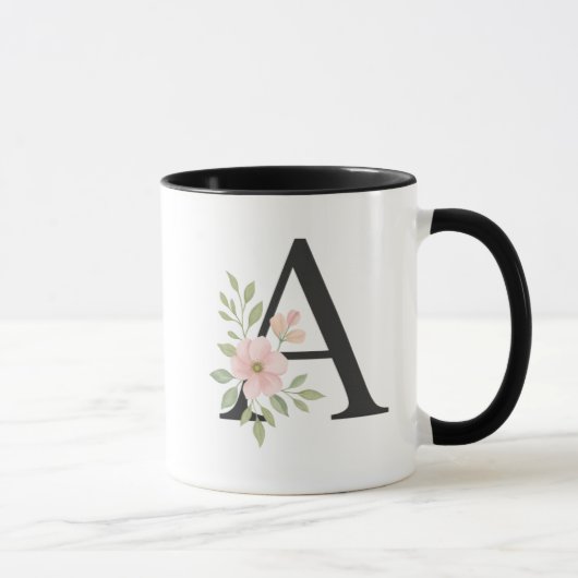 Floral Monogram A Mug – Elegant Letter A with Soft マグカップ (右)