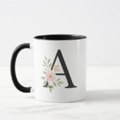 Floral Monogram A Mug – Elegant Letter A with Soft マグカップ (左)